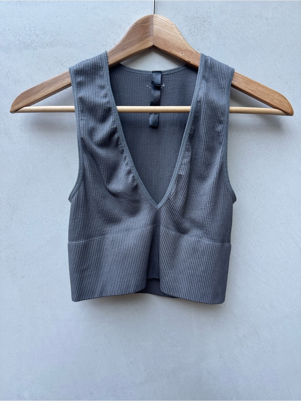 Out From Under Deep V Ribbed Tank Top Charcoal Gray Urban Outfitters M